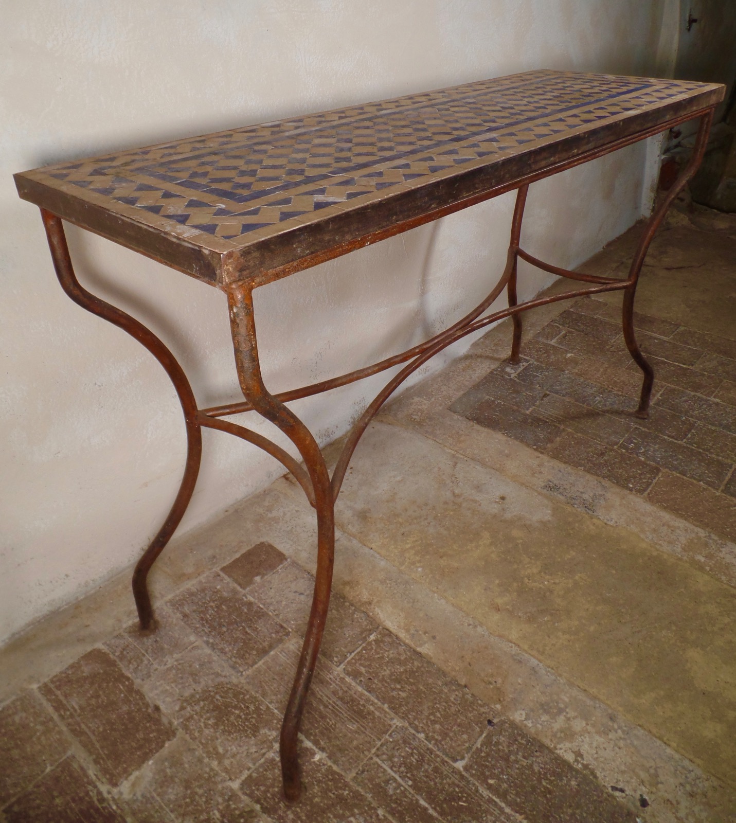 Antique Italian Cast Iron Mosaic Table Outdoor Side Console Blue C.1910 (1 of 1) Antique Italian Cast Iron Mosaic Table Outdoor Side Console Blue C.1910 (1 of 1)