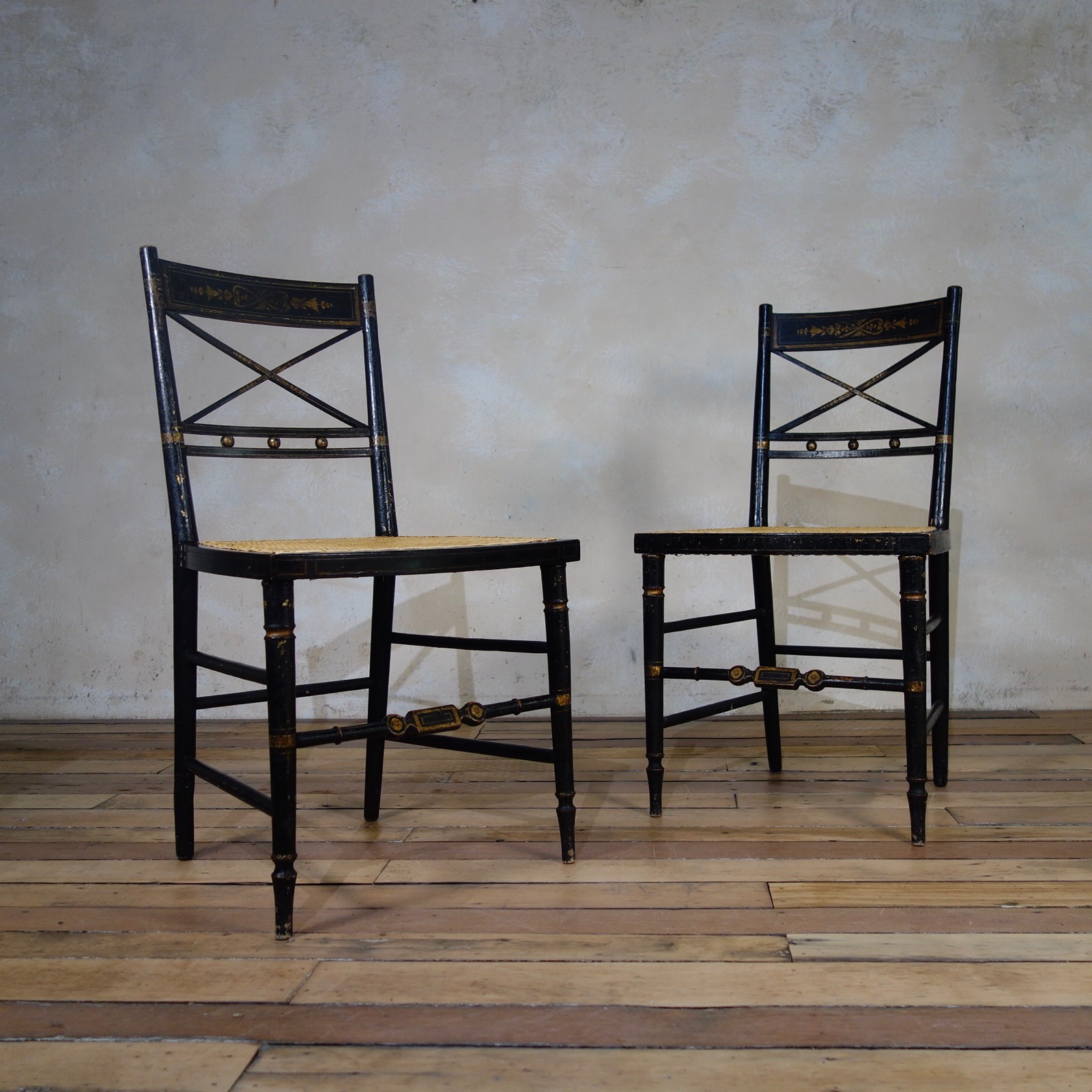 Pair of Regency Ebonised & Caned Side Chairs (1 of 1) Pair of Regency Ebonised & Caned Side Chairs (1 of 1)