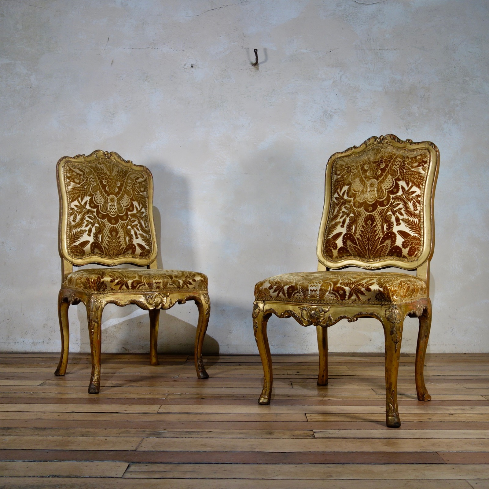 Pair Of French Louis XV Giltwood Upholstered Side Chairs (1 of 16)