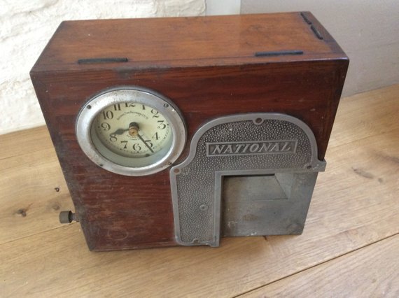 Vintage Oak Cased Table Top National Time Recorder Co Ltd Clocking in Clock (1 of 1)