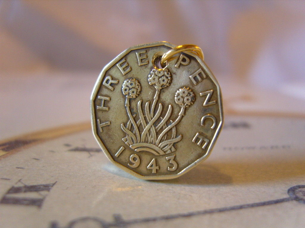 Pocket Watch Chain Fob Vintage WWII King George VI Lucky Threpenny Bit Coin (1 of 7)