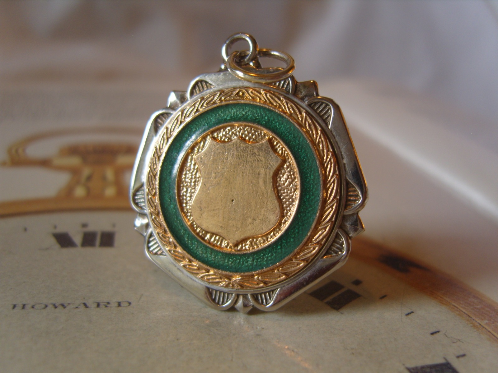 Vintage Pocket Watch Chain Fob 1940s Silver Nickel & Rose Gilt Shield Fob Nos (1 of 8)