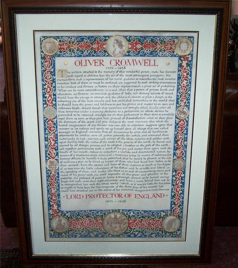 Framed Hand Decorated Vellum Sheet on Oliver Cromwell (1 of 7)