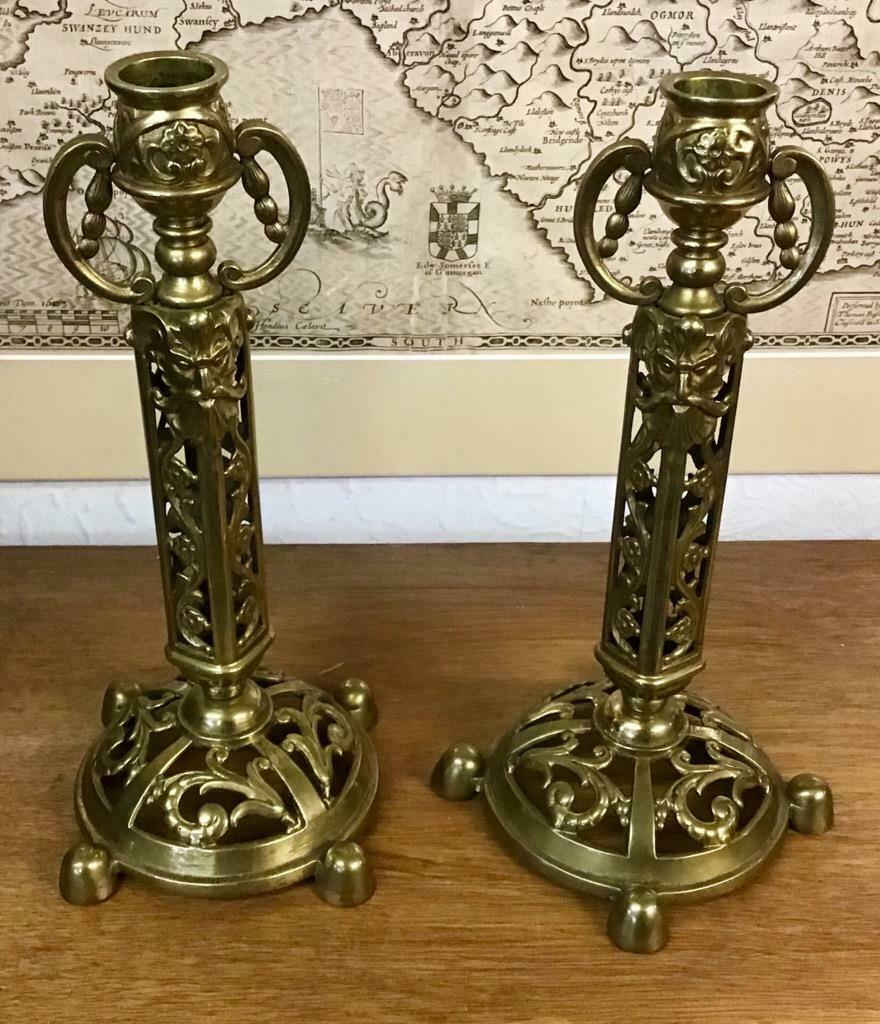 Pair of Brass Green Man Candlesticks. (1 of 5) Pair of Brass Green Man Candlesticks. (1 of 5)