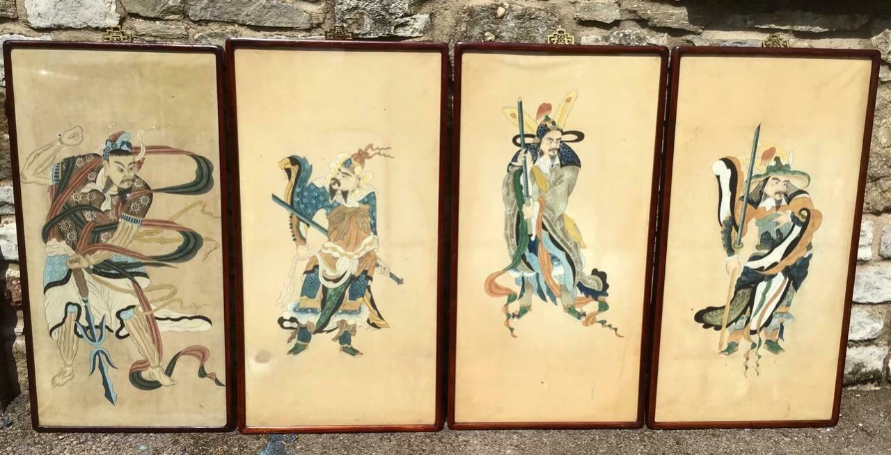 Set of Four Original Ink & Watercolour Paintings of Chinese Warriors c.1850 (1 of 9)