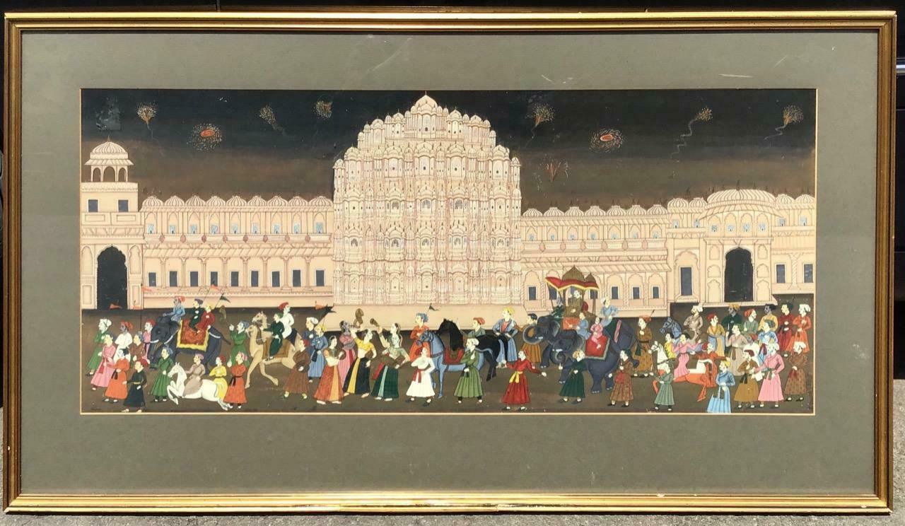 Large Framed Indian Painting on Silk c.1930 (1 of 11)