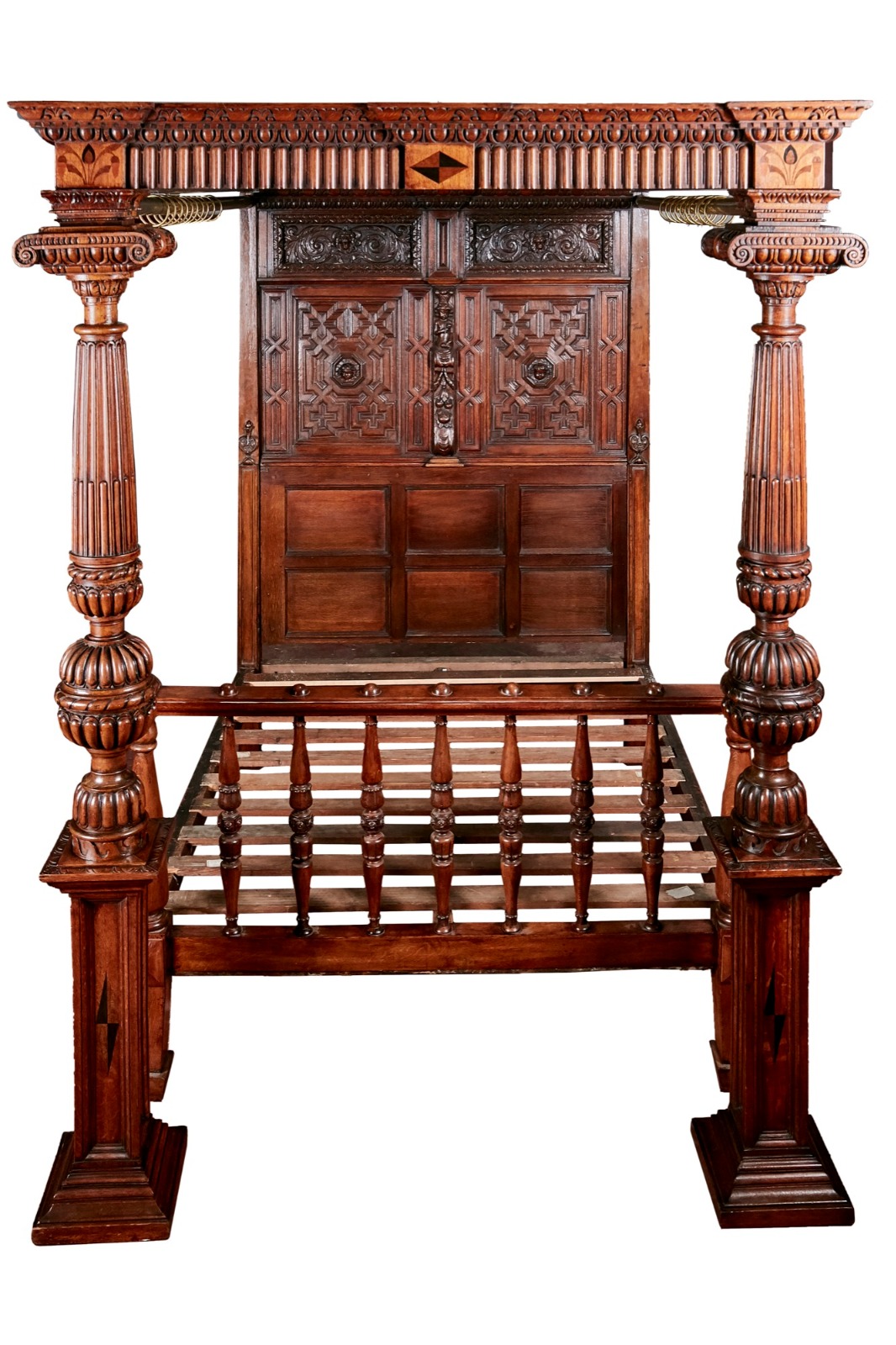 Outstanding Victorian Carved Oak & Marquetry Inlaid 4 Poster Bed (1 of 1) Outstanding Victorian Carved Oak & Marquetry Inlaid 4 Poster Bed (1 of 1)