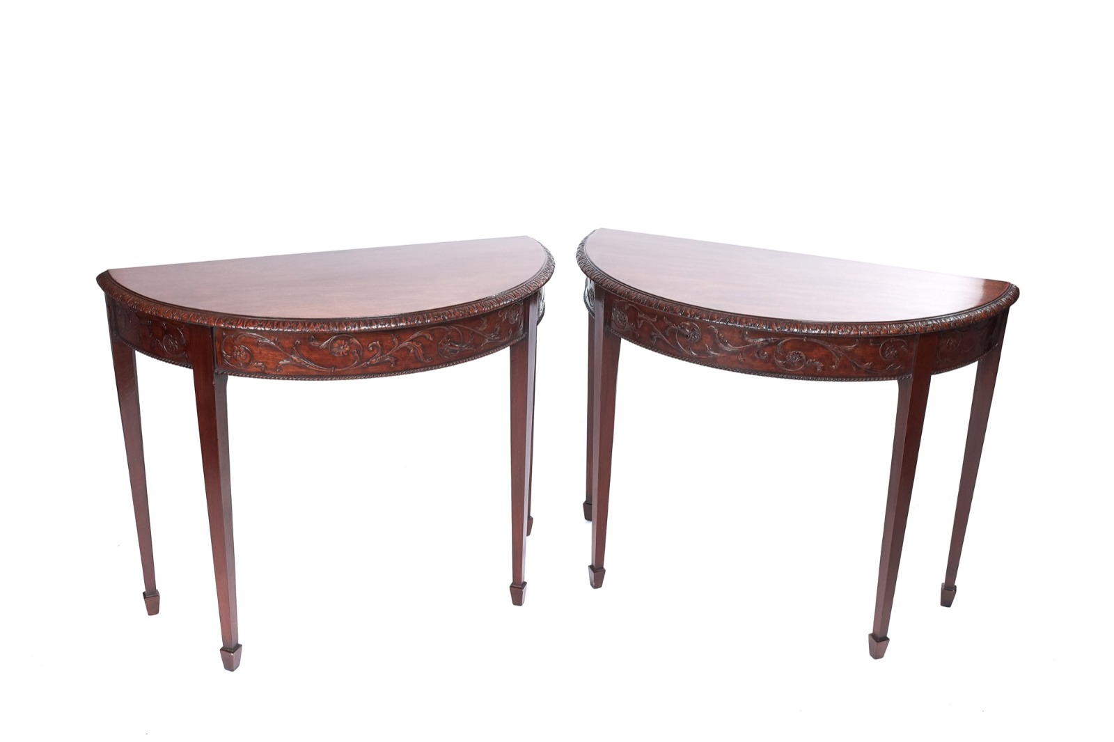 Pair of Hepplewhite Revival Mahogany Demi Lune Shape Console Tables (1 of 1) Pair of Hepplewhite Revival Mahogany Demi Lune Shape Console Tables (1 of 1)