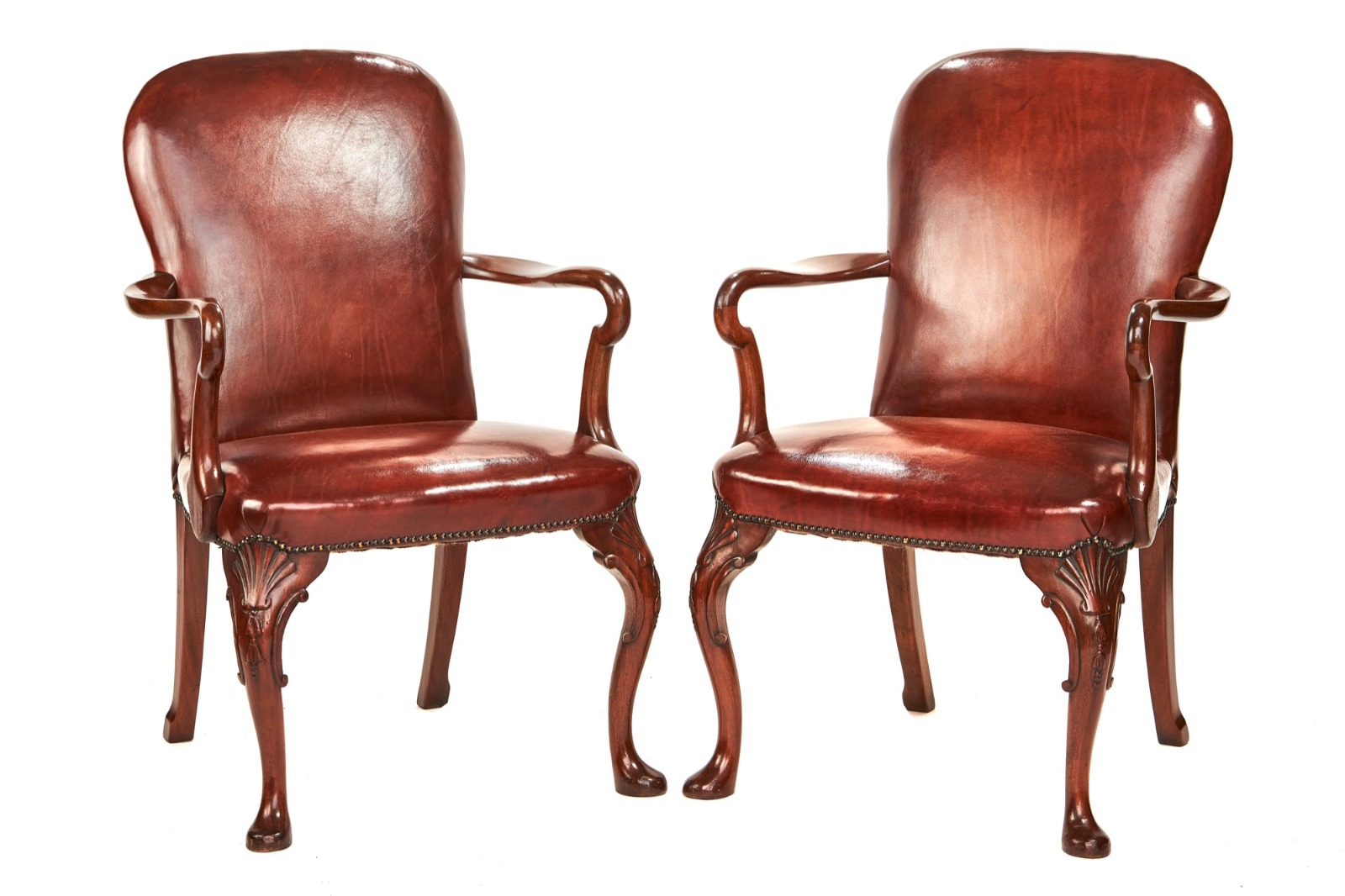 Pair of Georgian Revival Leather Open Elbow Chairs c.1920 (1 of 6) Pair of Georgian Revival Leather Open Elbow Chairs c.1920 (1 of 6)