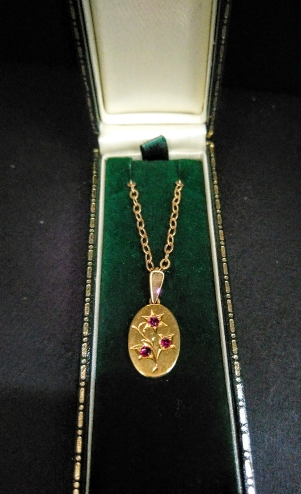 Antique 9ct Gold & Ruby Pendant & Chain c.1880 (1 of 5)