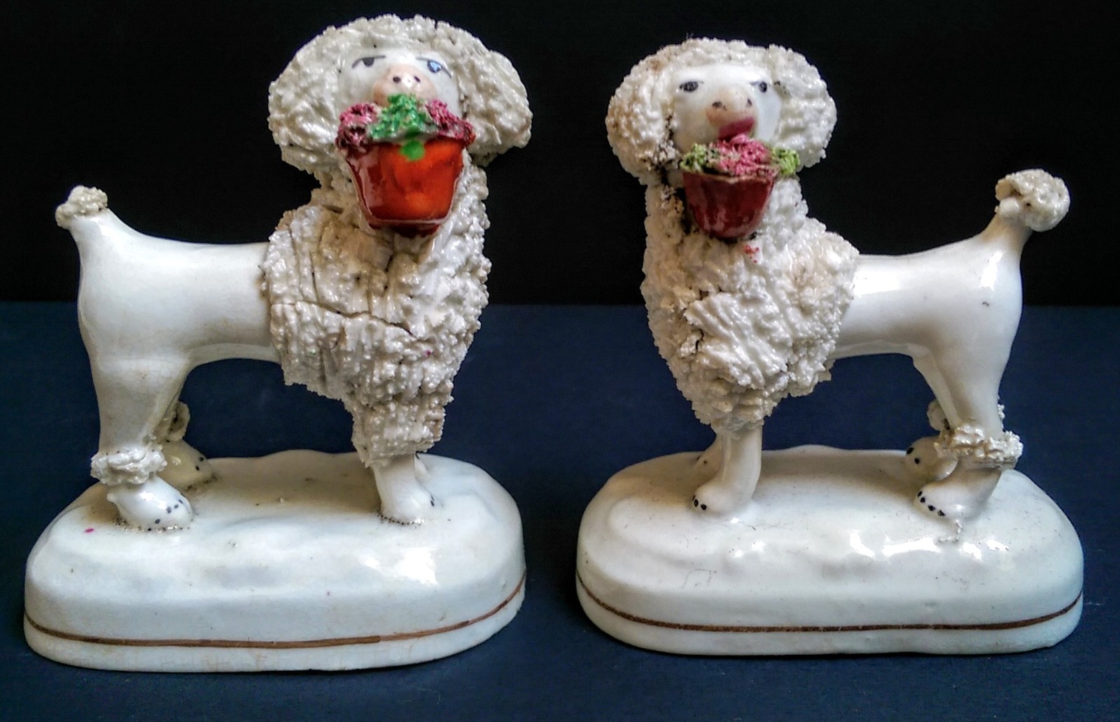 Pair of Staffordshire Poodles Holding Baskets c.1845 (1 of 7)