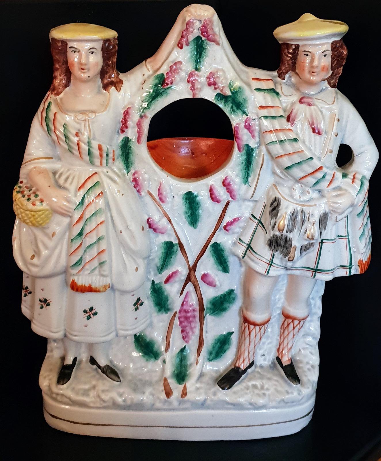 Staffordshire Pocket Watch Holder as Highland Couple c.1870 (1 of 5)