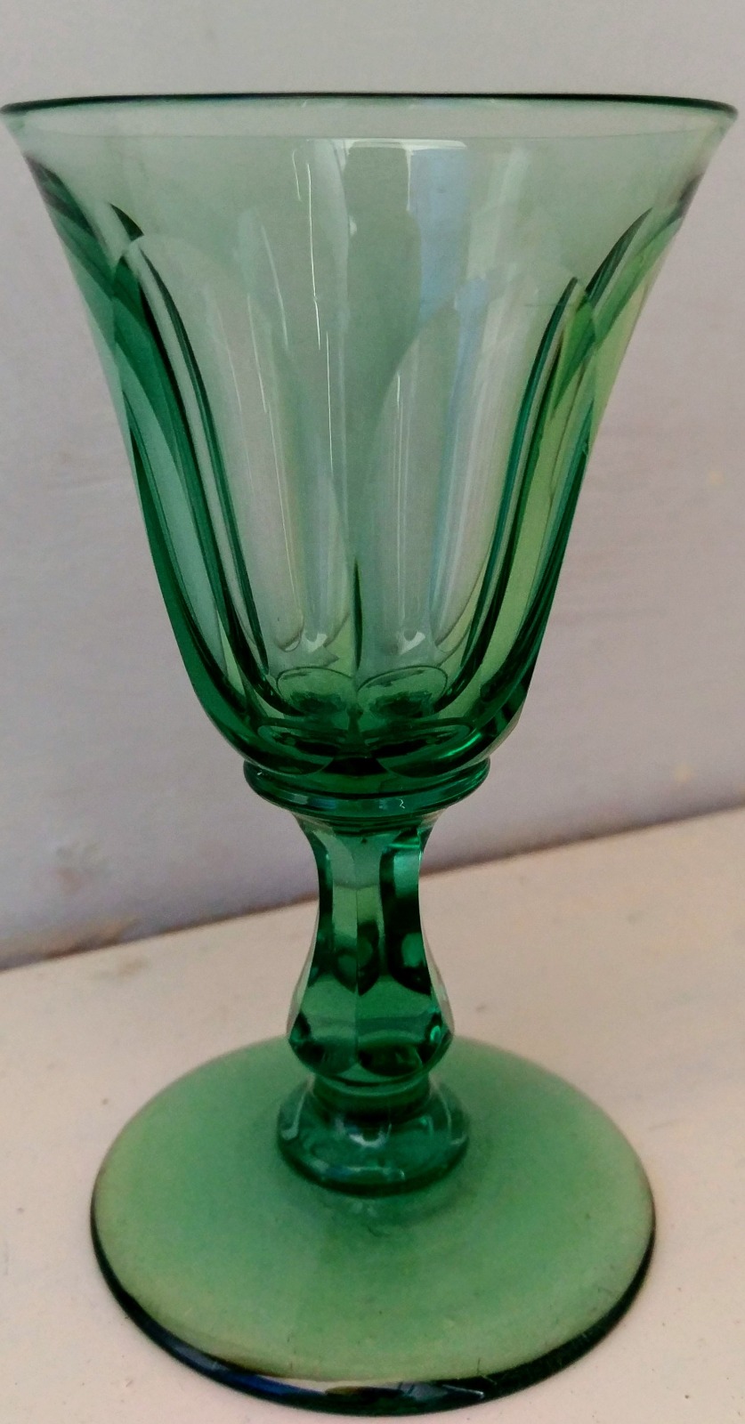 Lovely & Unusual Pale Green Facet Cut Georgian Wine Glass c.1800 (1 of 5)