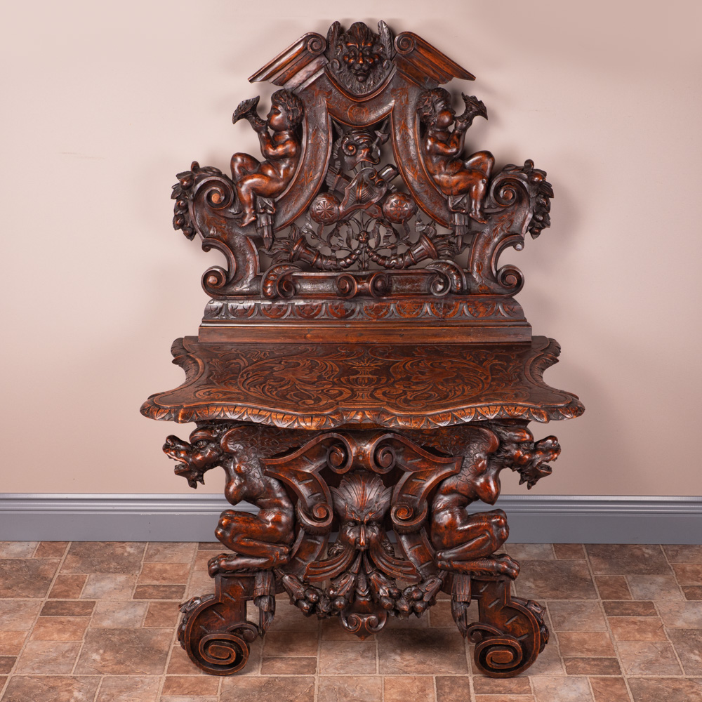 Italian Renaissance Revival Walnut Hall Bench (1 of 35)