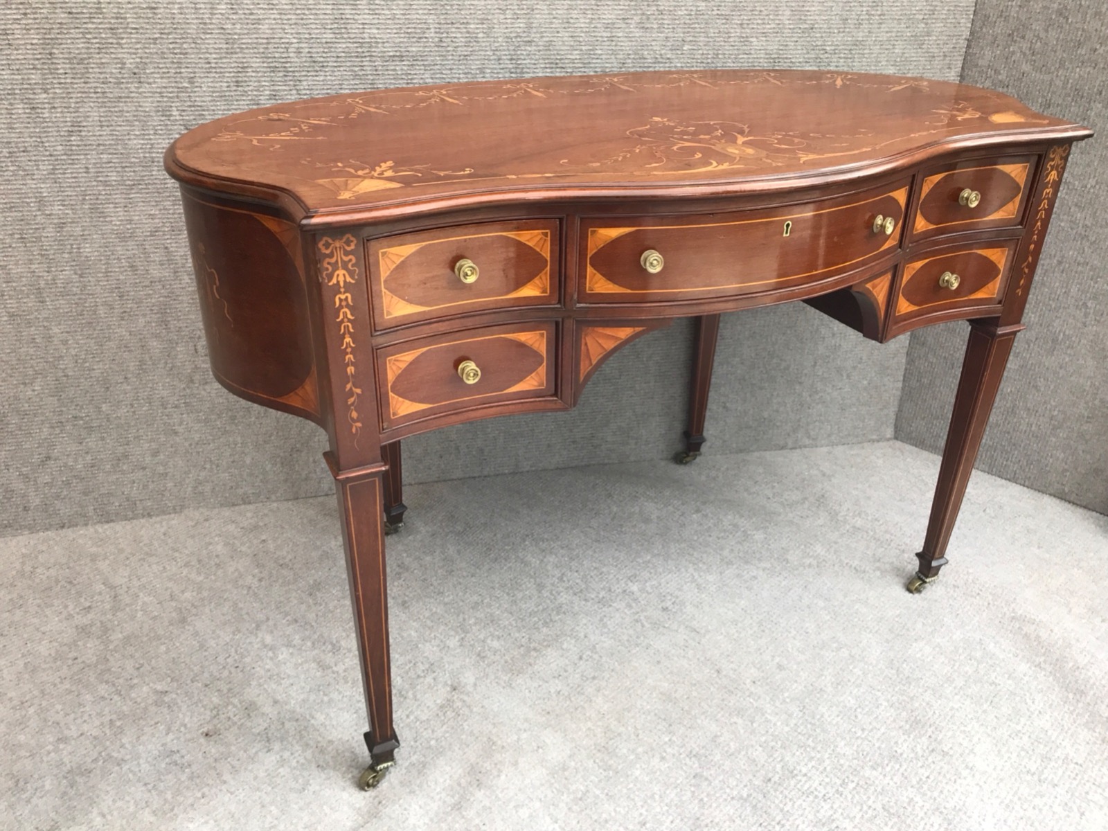 Early 20th Century Inlaid Kidney Shaped Desk (1 of 7)