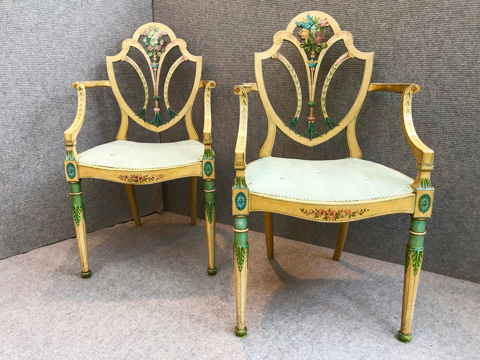 Pair of Painted Hepplewhite Elbow Chairs (1 of 6)