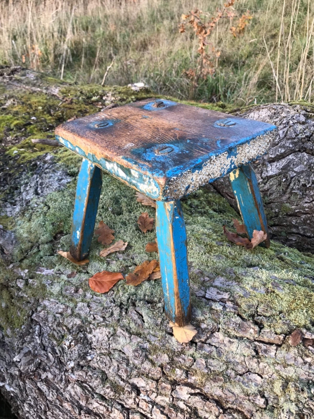 Painted White on Blue Country Stool c.1875 (1 of 1) Painted White on Blue Country Stool c.1875 (1 of 1)