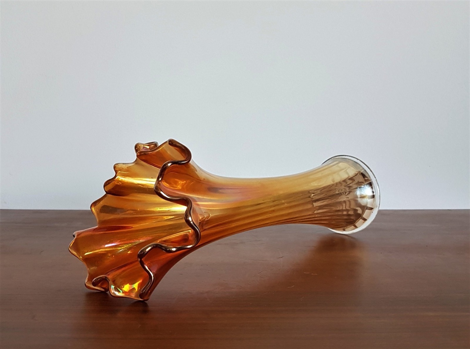 1920s American Imperial Carnival Glass Iridescent Marigold Orange Freefold, Star Base Vase (1 of 1) 1920s American Imperial Carnival Glass Iridescent Marigold Orange Freefold, Star Base Vase (1 of 1)