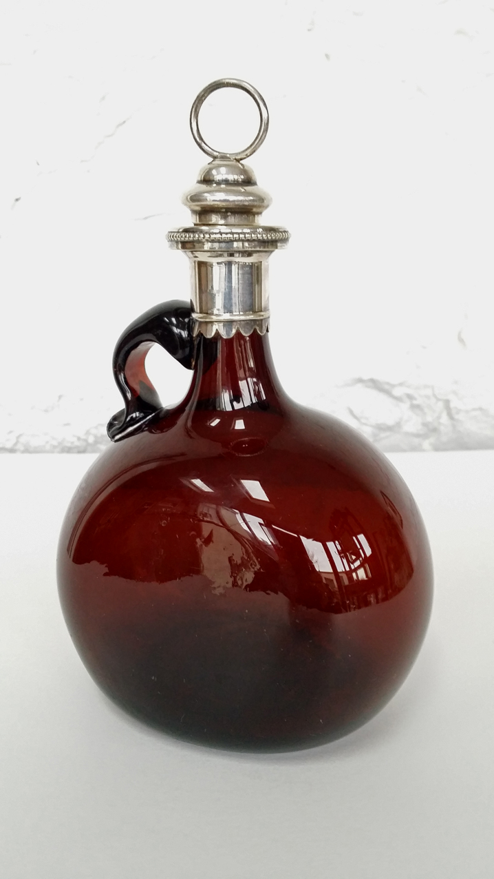 Amber Glass Silver Topped Decanter (1 of 1) Amber Glass Silver Topped Decanter (1 of 1)