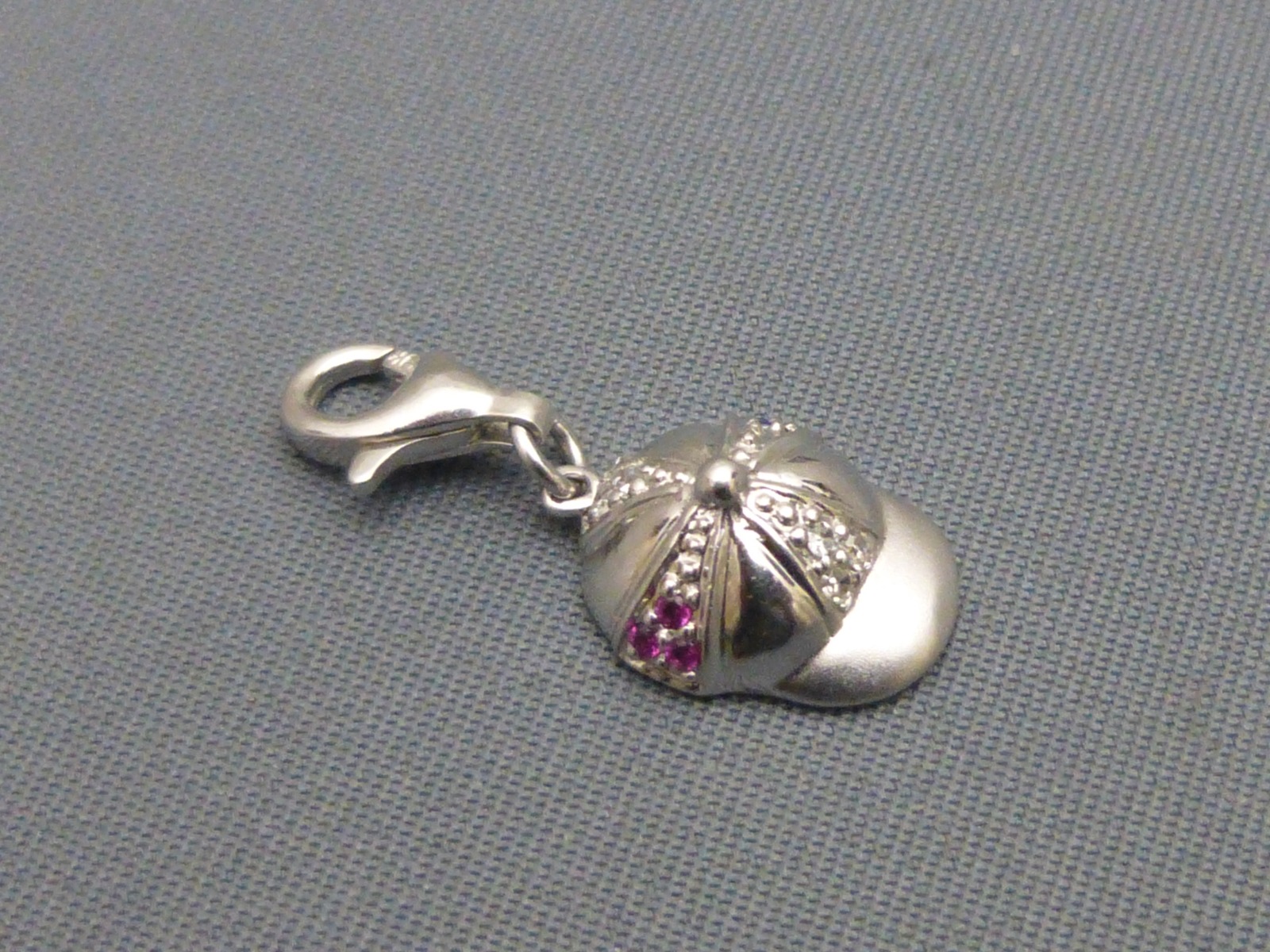 9ct White Gold, Diamond, Ruby & Sapphire Jockey Cap Charm (1 of 6)
