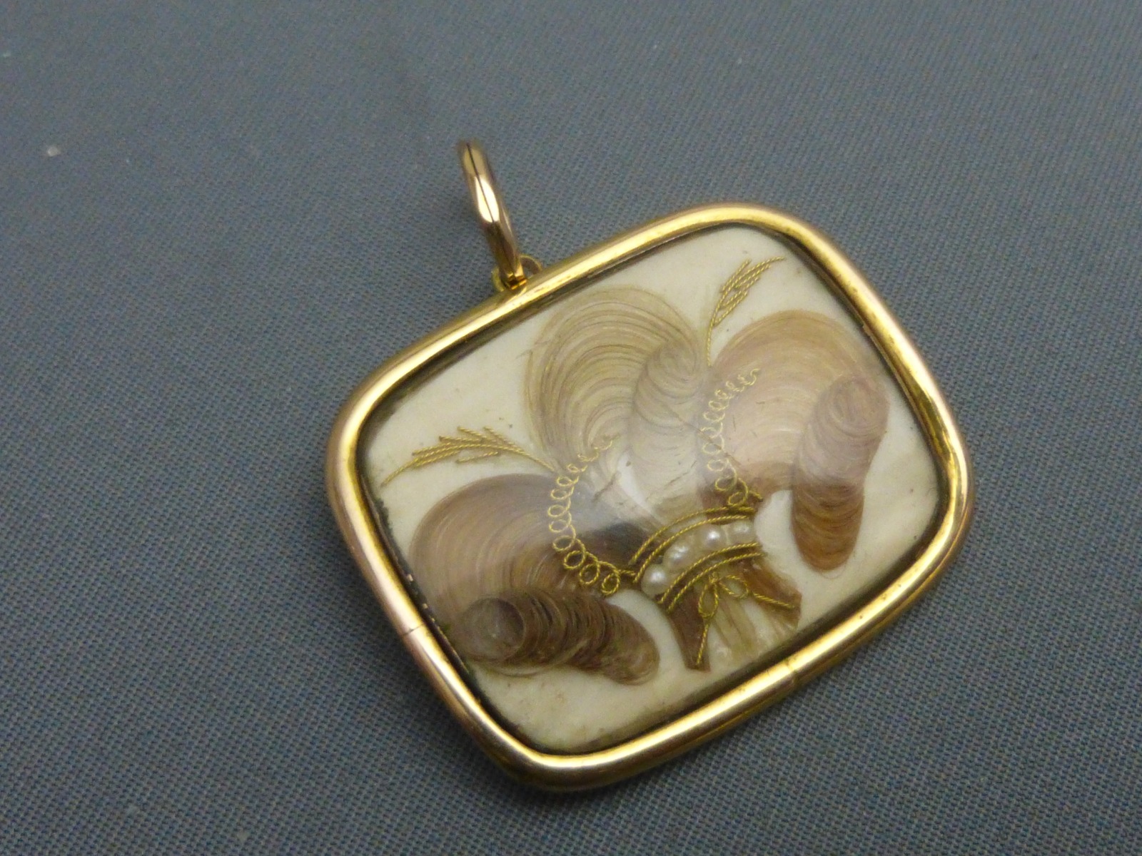 Victorian Gold, Hair & Pearl Fob / Pendant (1 of 5)