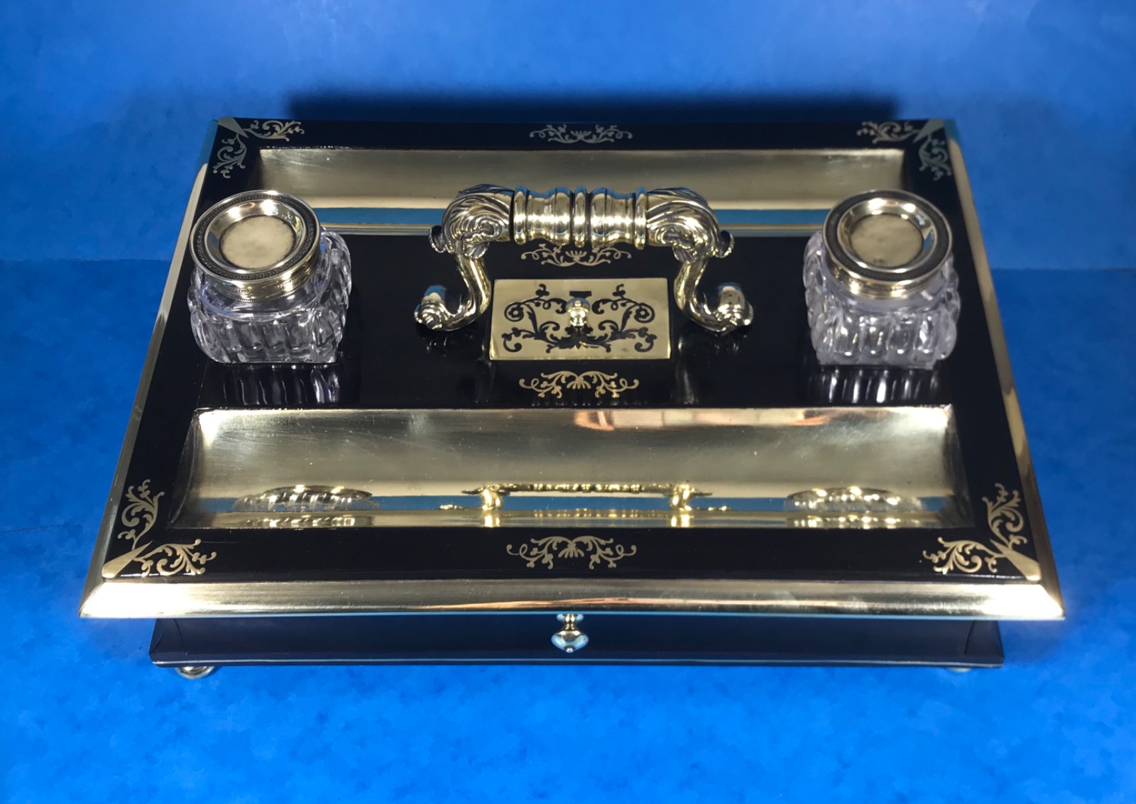 Regency Brass Inlaid Ebony Inkstand (1 of 21) Regency Brass Inlaid Ebony Inkstand (1 of 21)