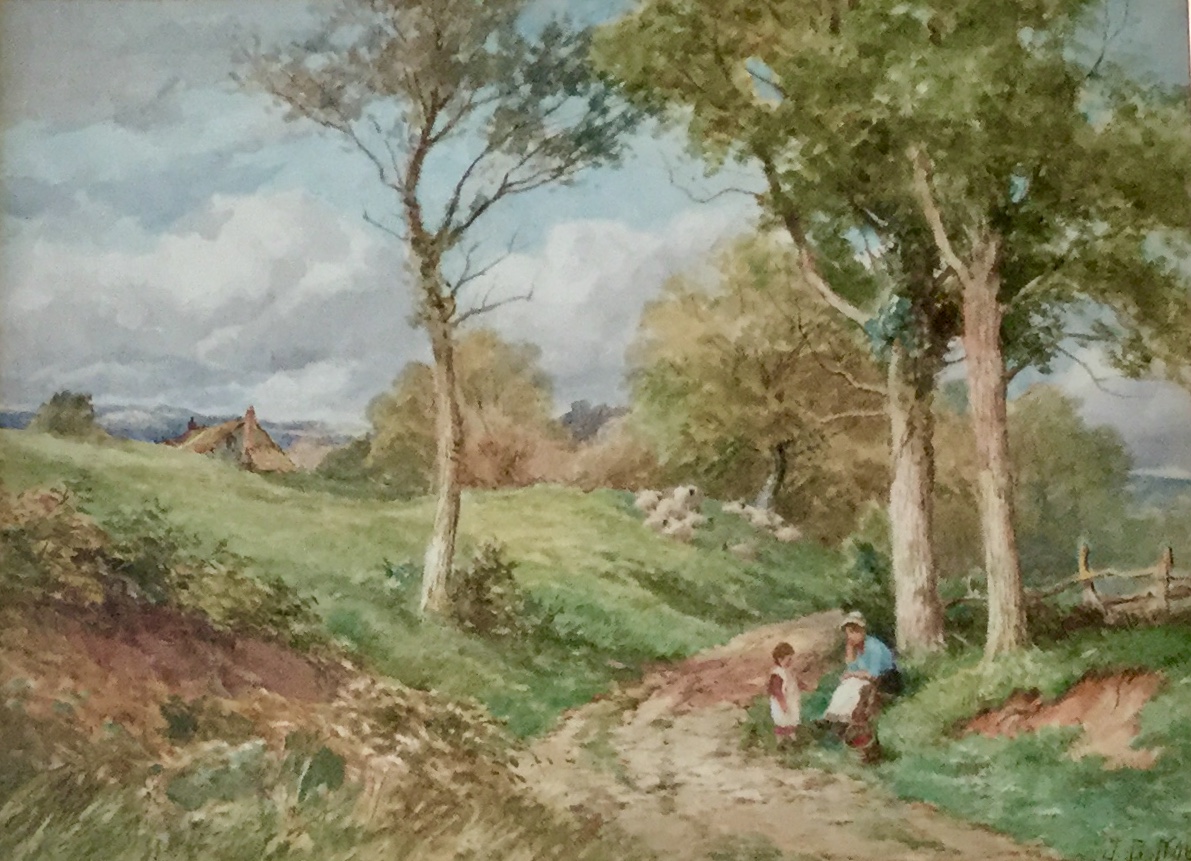 John Bates Noel Watercolour - Resting in a Country Lane (1 of 3)