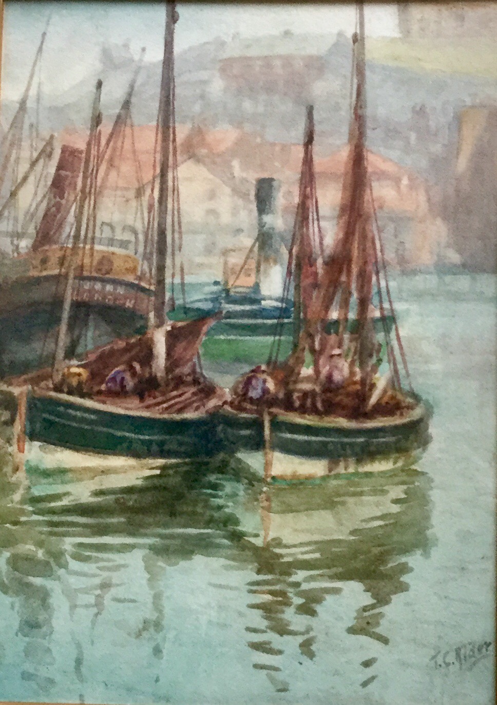 Thomas Clavering Alder Watercolour - Reflections in Whitby Harbour (1 of 3)