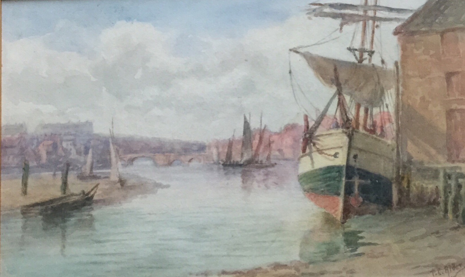 Thomas Clavering Alder Watercolour - A Timber Ship Upper Harbour Whitby (1 of 3)