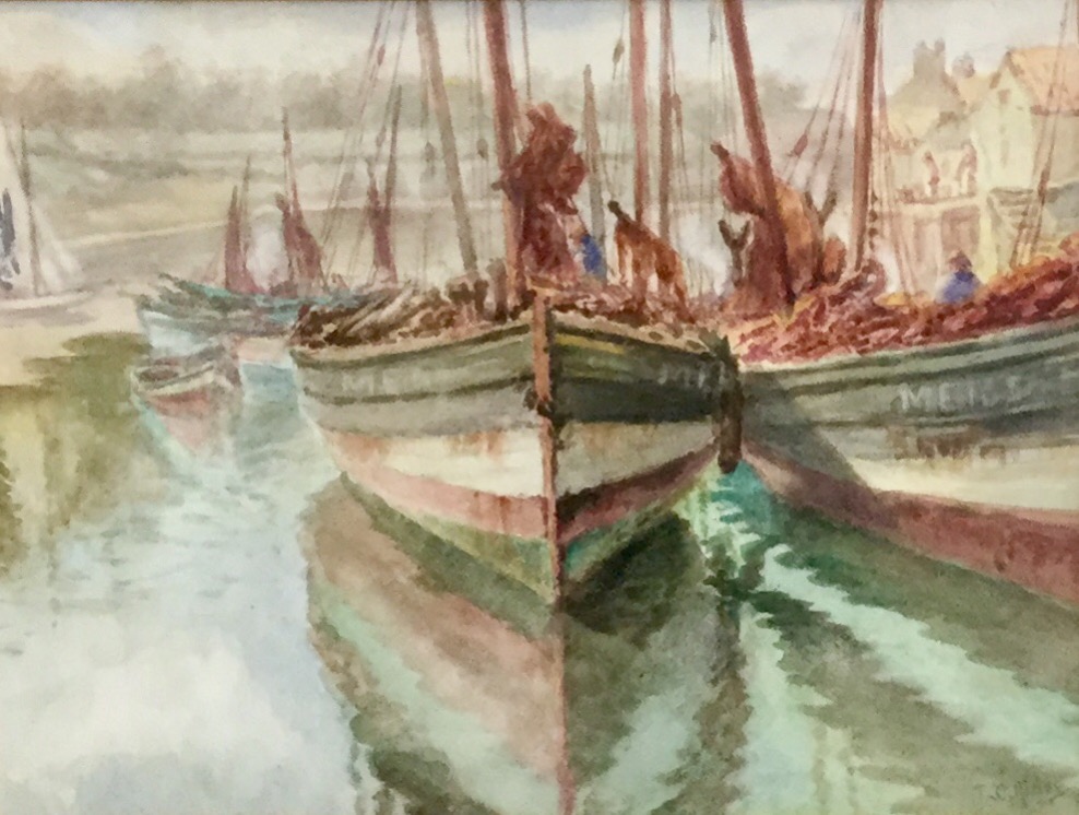 Thomas Clavering Alder Watercolour - Harbour Scene (1 of 2)