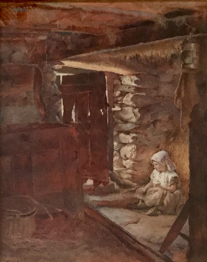 Wilmot Pilsbury Watercolour - Young Girl Feeding a Hen (1 of 3)