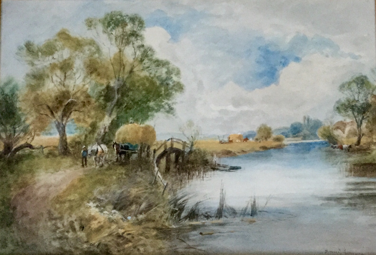Henry J.Kinnaird Watercolour - Harvest Time by the River (1 of 3)