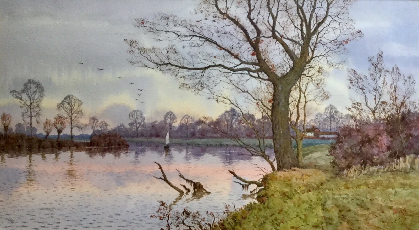 Arthur Anderson Fraser Watercolour - Winter Landscape in the Fens (1 of 2)