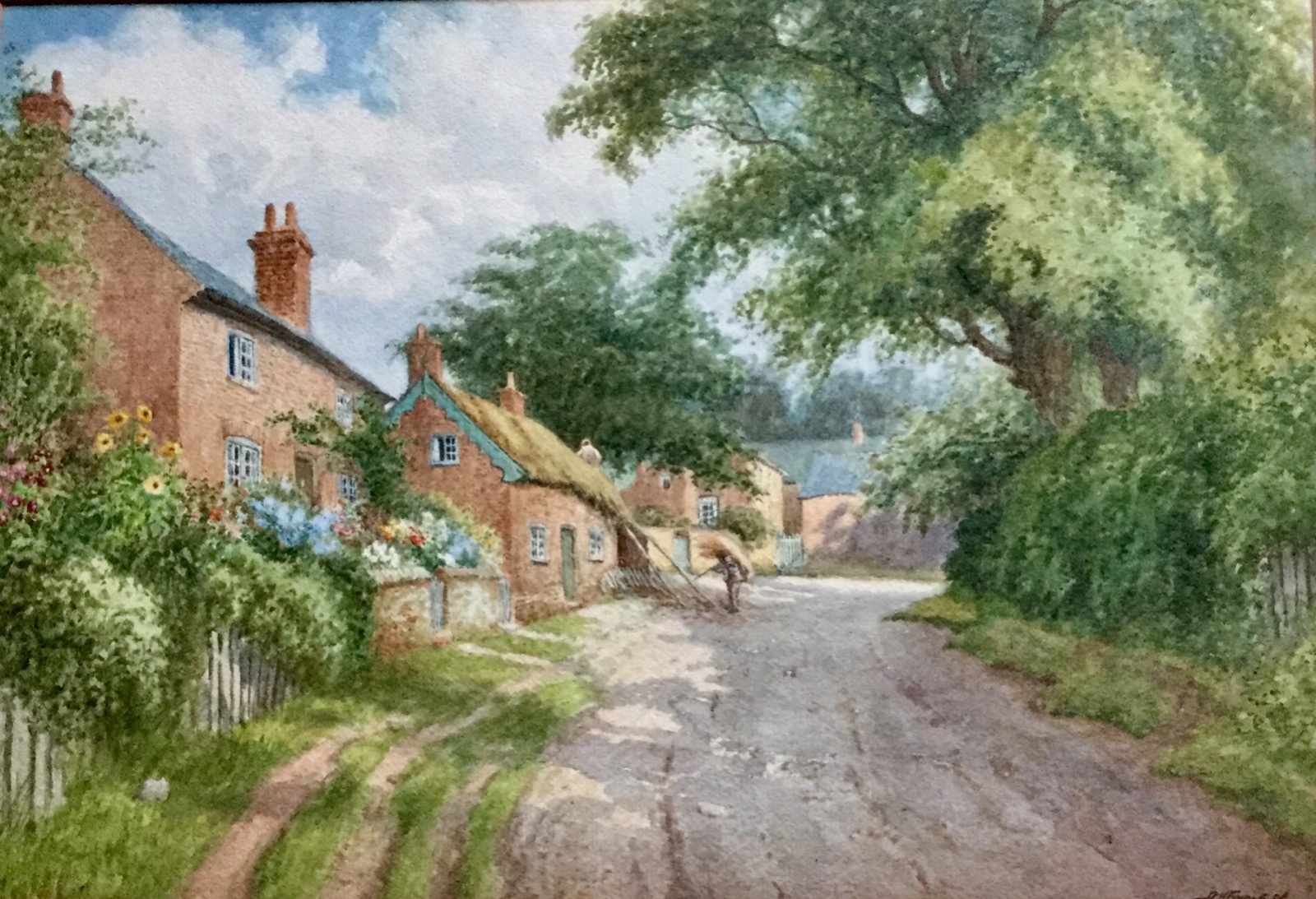 Allbert Henry Findley Watercolour - Village Street Scene (1 of 2)