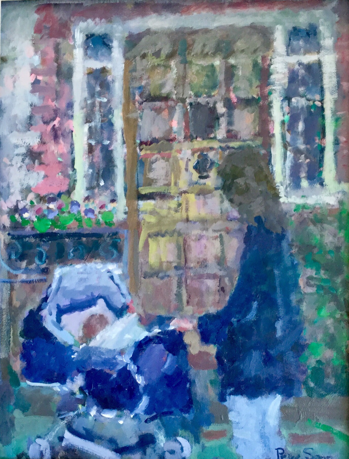Prue Sapp Oil Painting 'Mother with Baby in Pram' (1 of 2)