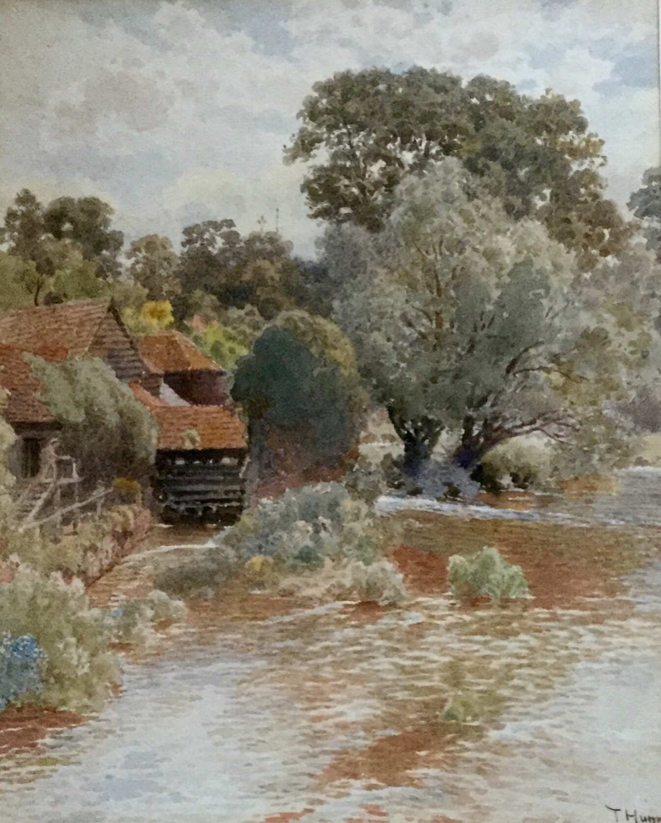 Thomas Hunn Watercolour - River Landscape with Mill (1 of 2)