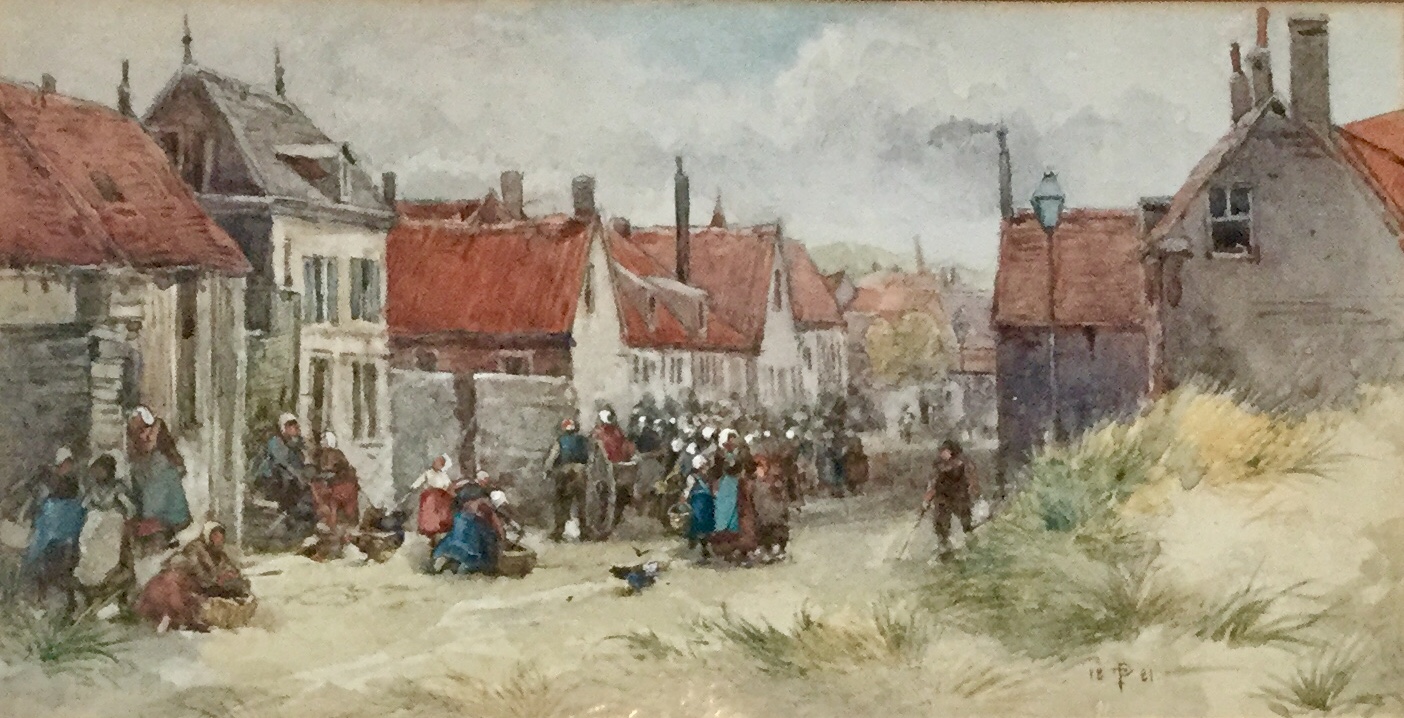 Patty Townsend Johnson - Watercolour - Busy Continental Village Street Scene (1 of 3)