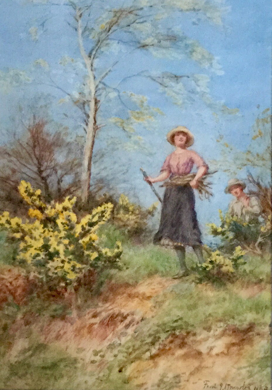 Frederick Knowles Watercolour - Gathering Kindling in Spring (1 of 2)