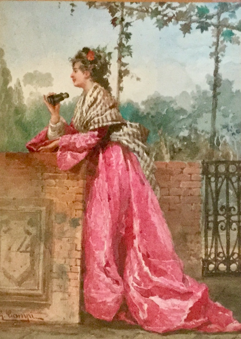 Giacomo Campi Watercolour - Lady Viewing from a Terrace (1 of 2)