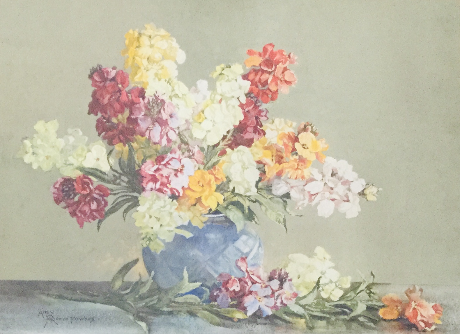 Amy Reeve-Fowkes Watercolour ‘Wallflowers in a Blue Vase’ (1 of 2)