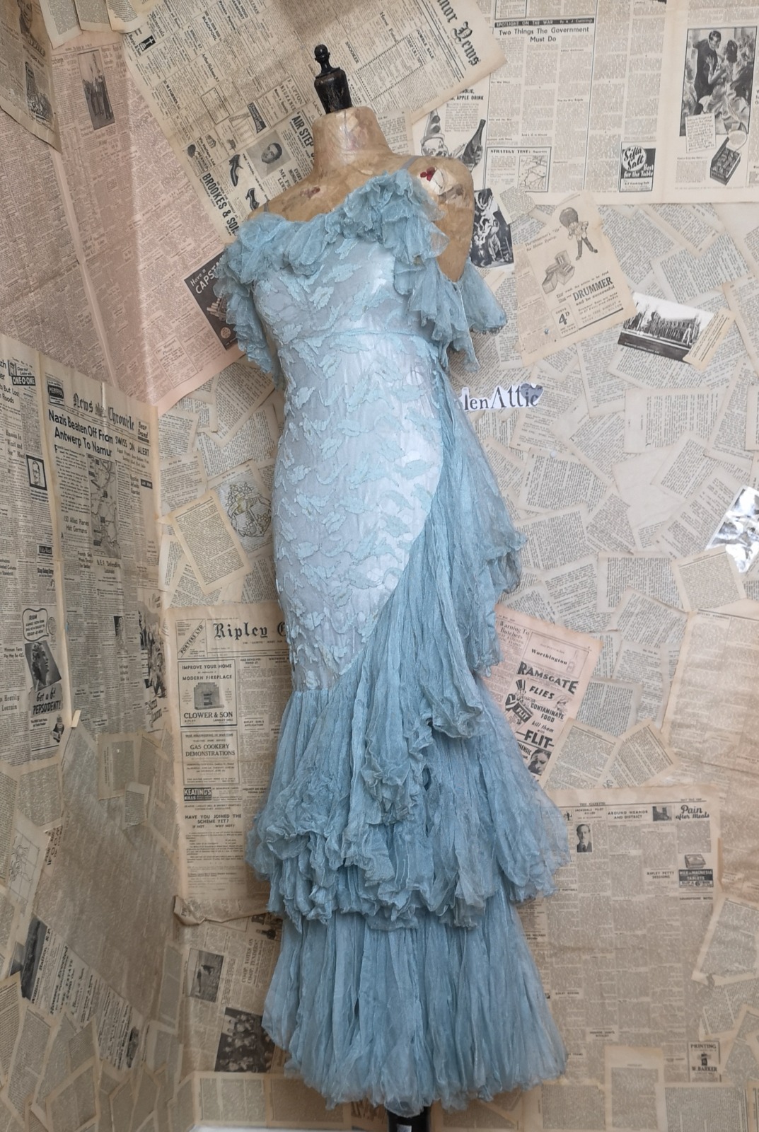 Vintage 1940s Blue Lace Evening Dress (1 of 1) Vintage 1940s Blue Lace Evening Dress (1 of 1)