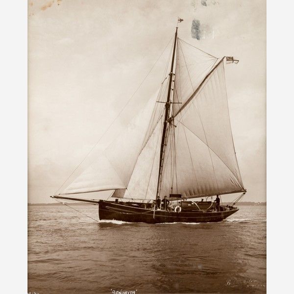 Early Silver Gelatin Photographic Print by Beken of Cowes - Yacht Senorita Off IOW (1 of 1)