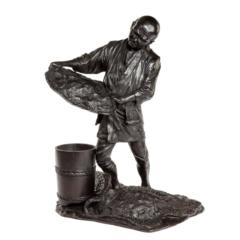 Meiji Period Bronze Sculpture of Labourer c.1880 (1 of 4)