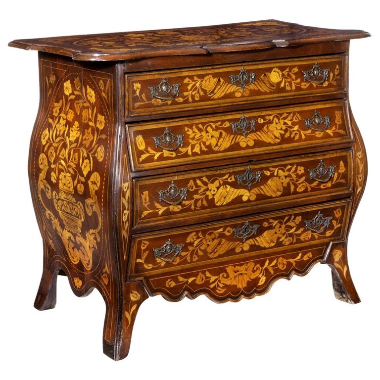 Period Dutch Mahogany Four-Drawer Bombe Marquetry Commode 1800 (1 of 16)