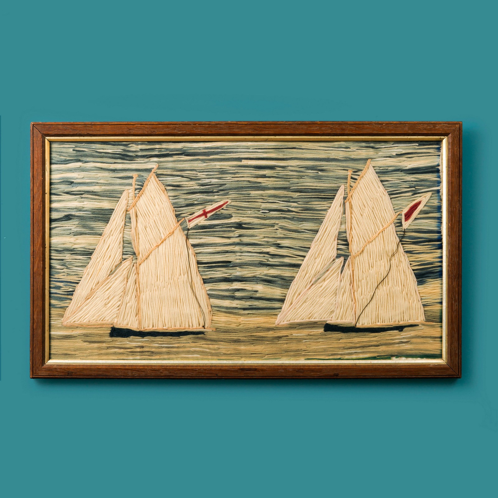 Wool Work Picture of Two Gaff Rigged Cutters (1 of 1)