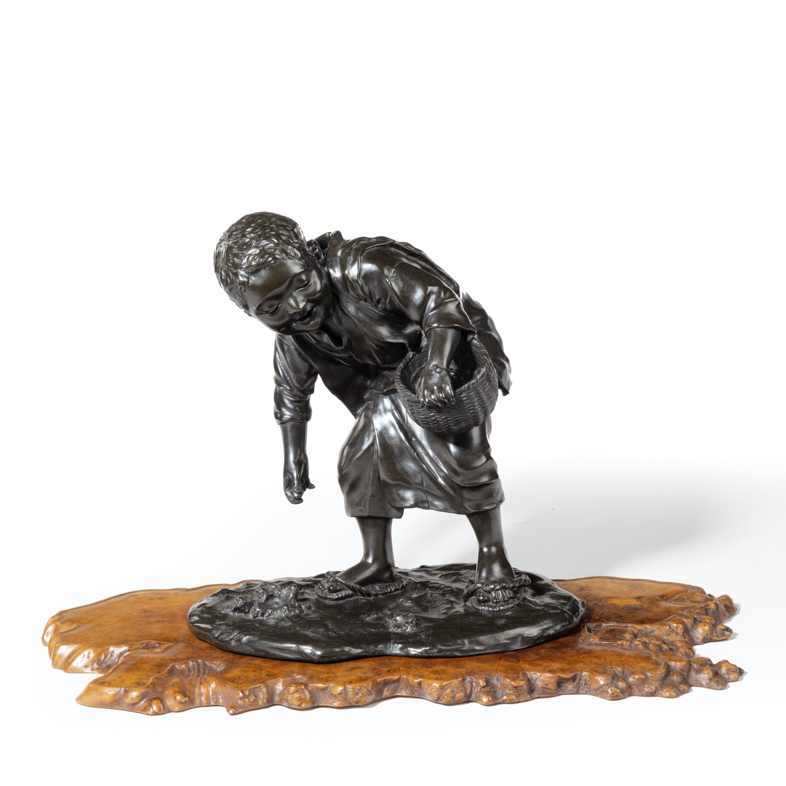 19th Century Meiji Period Bronze of Boy Collecting Sweet Chestnuts by Seiya (1 of 8)