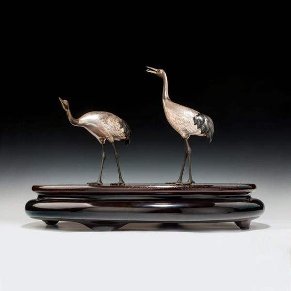 Taishō ‬Period Silvered Bronze Storks (1 of 3)