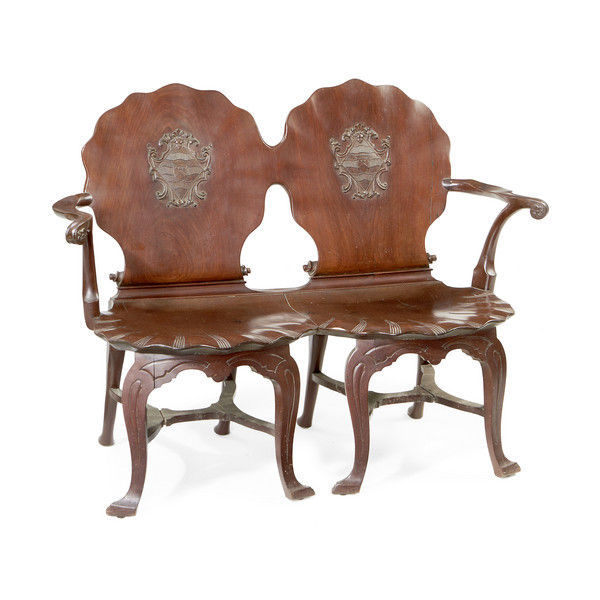Irish George III Mahogany Double Chairback Hall Settee, Ireland c.1790 (1 of 8)