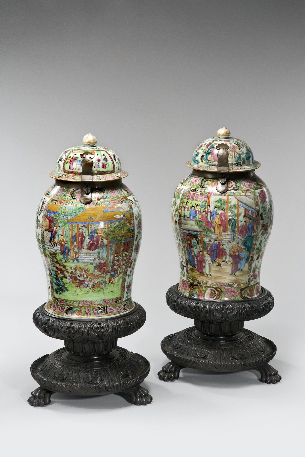 Matched Pair of Cantonese Enameled Porcelain Standing Jars (1 of 1)
