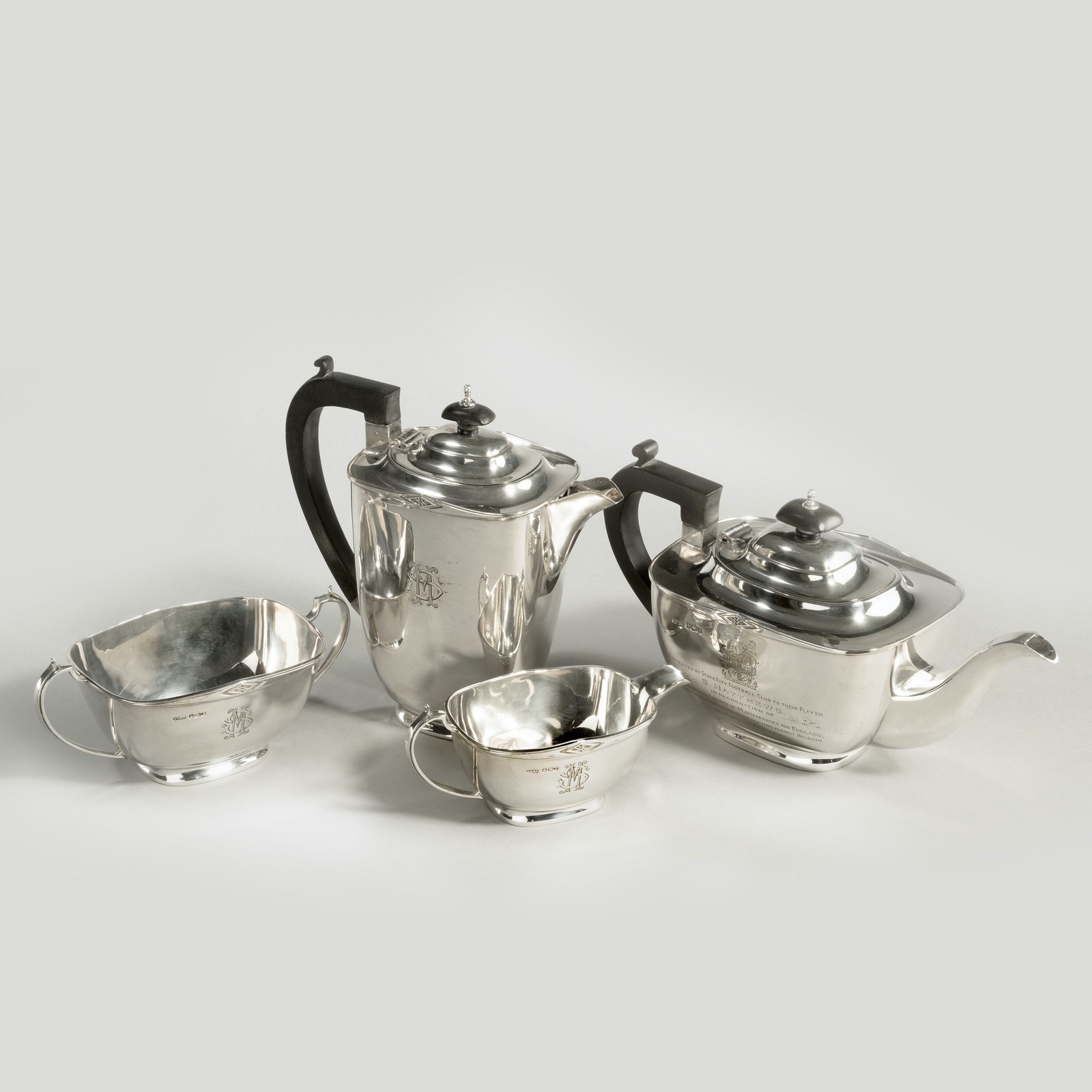‘Sir Stanley Mathews’ Four Piece Silver Tea Set (1 of 5) ‘Sir Stanley Mathews’ Four Piece Silver Tea Set (1 of 5)